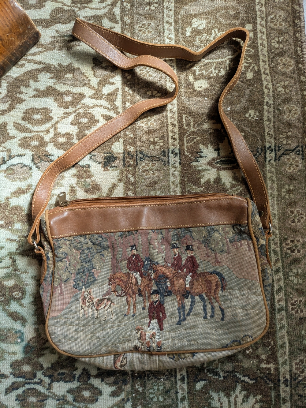 Vintage EQUESTRIAN Fox Hunting Tapestry Purse